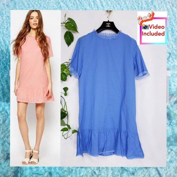 NEW VANESSA BRUNO ATHE Blue Dropped Waisted Mini Dress MEDIUM 100% Cotton Light - Picture 1 of 14